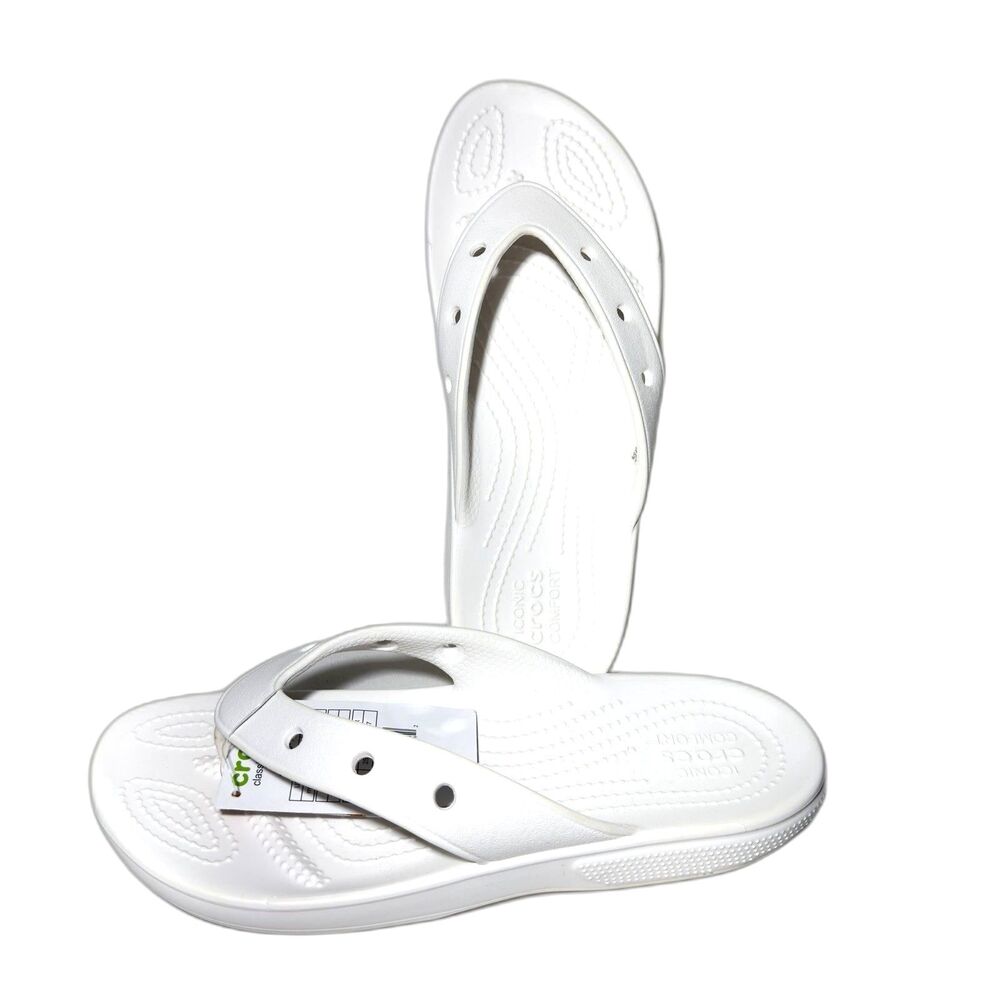 Crocs Women’s White Classic Flip Flop Sandals US 8 Unisex MPN 207713-100 NWT